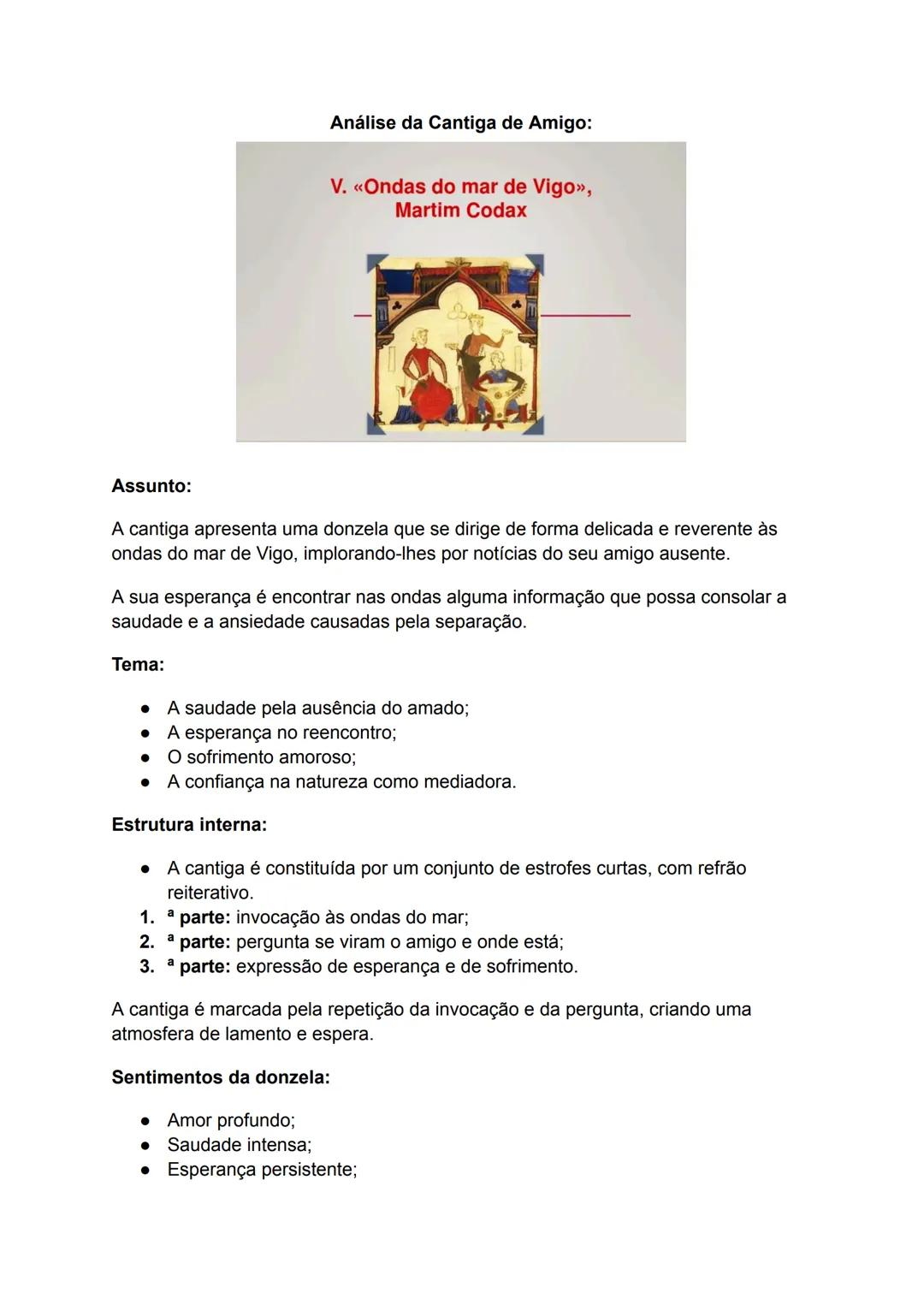 # Análise da Cantiga de Amigo:
V. «Ondas do mar de Vigo»,
Martim Codax

# Assunto:
A cantiga apresenta uma donzela que se dirige de forma de