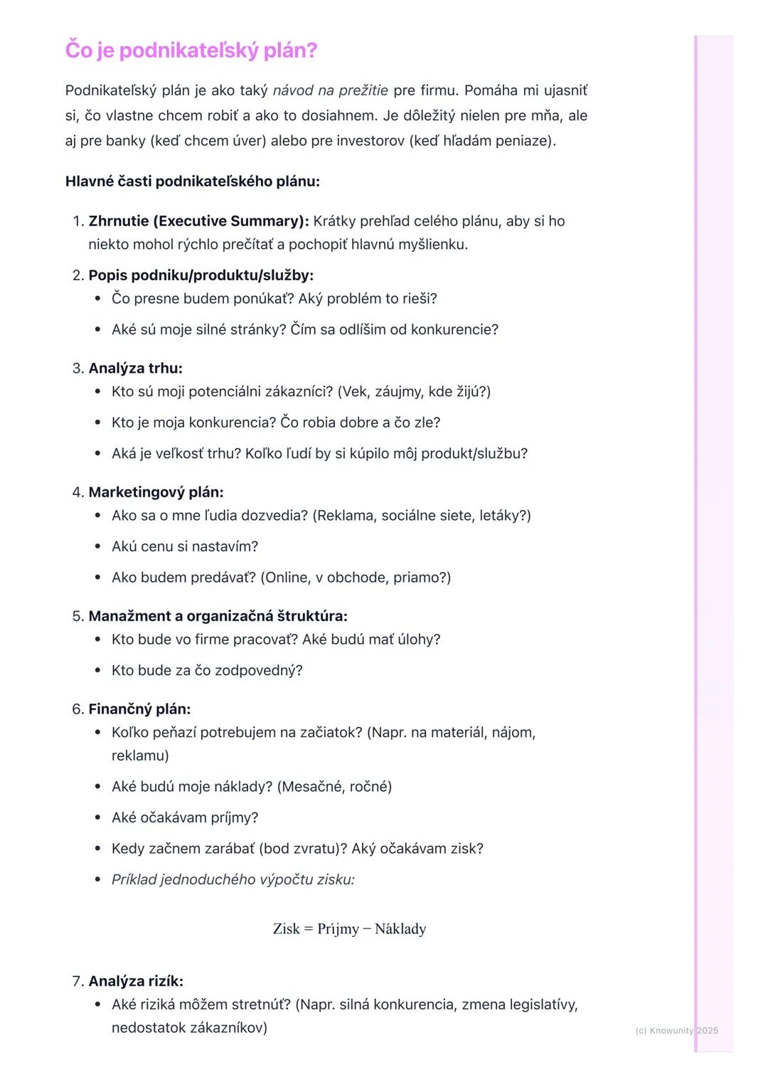 # Podnikateľ a podnikanie

## 1. Úvod do podnikania

Podnikanie je super dôležitá časť našej ekonomiky. V podstate ide o to, keď
niekto (pod