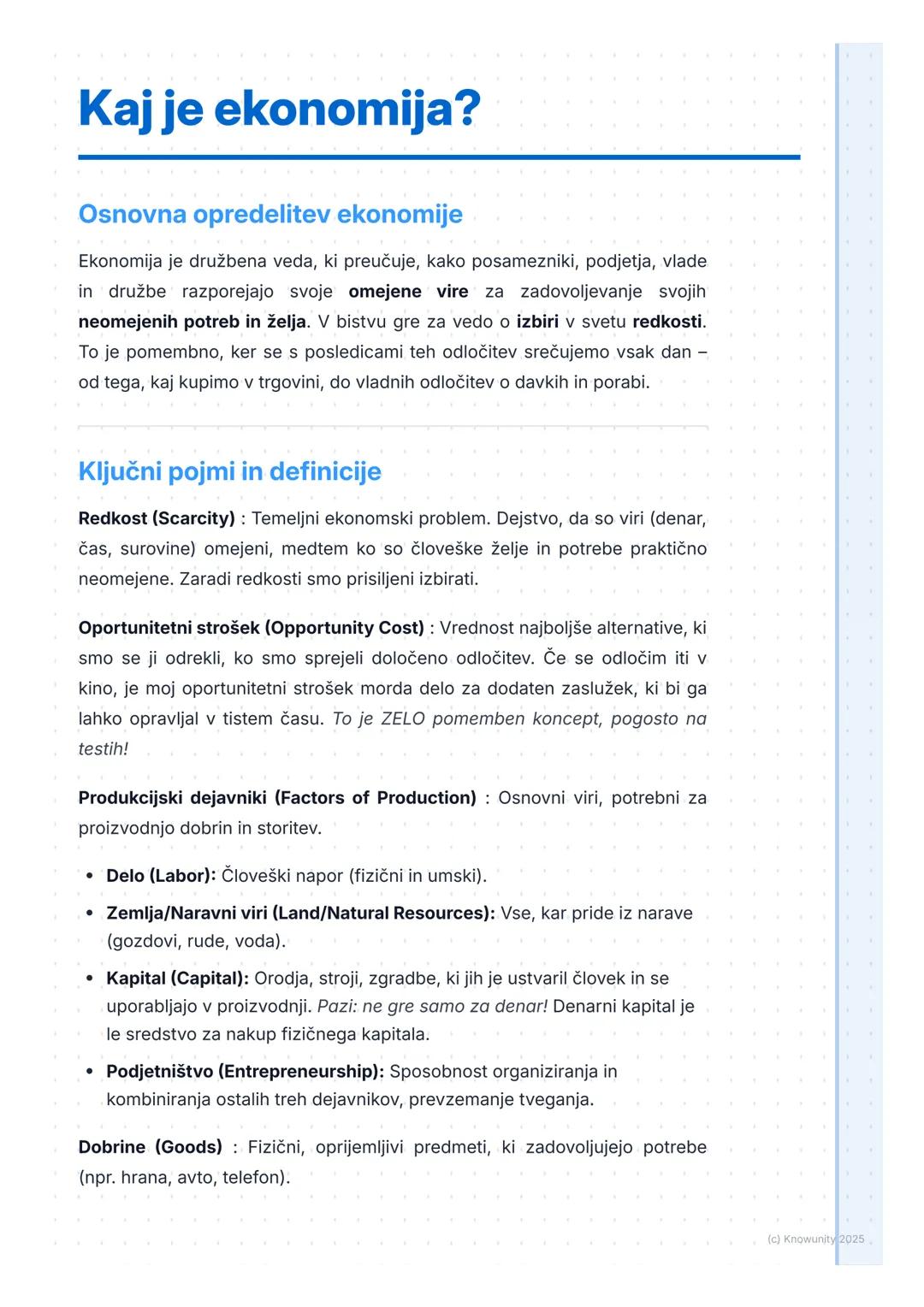 # Kaj je ekonomija?

## Osnovna opredelitev ekonomije

Ekonomija je družbena veda, ki preučuje, kako posamezniki, podjetja, vlade
in družbe 