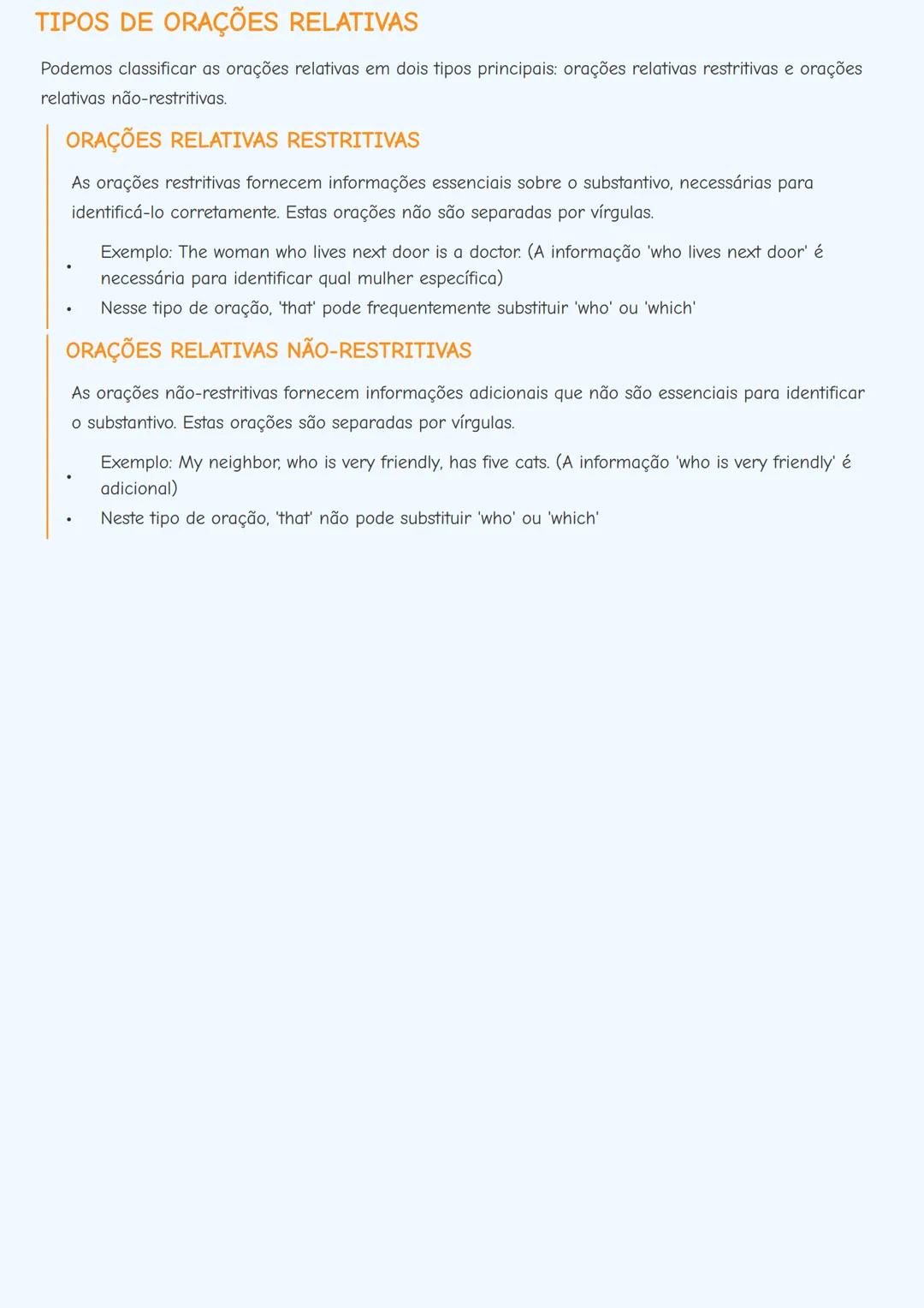 # ORAÇÕES RELATIVAS EM INGLÊS (RELATIVE
CLAUSES)

## INTRODUÇÃO ÀS ORAÇÕES RELATIVAS

As orações relativas (relative clauses) são utilizadas
