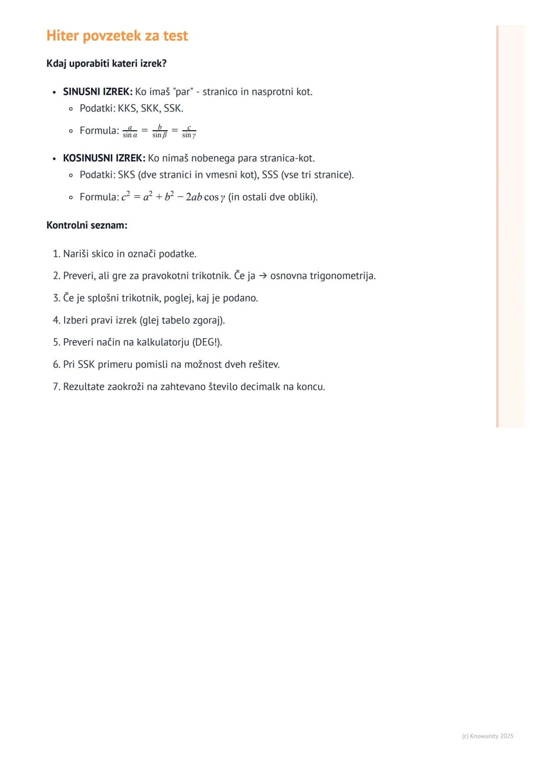 # Uporaba trigonometrije (sinusni in
kosinusni izrek)

Uvod v sinusni in kosinusni izrek

To sta dva ključna izreka v trigonometriji, ki ju 