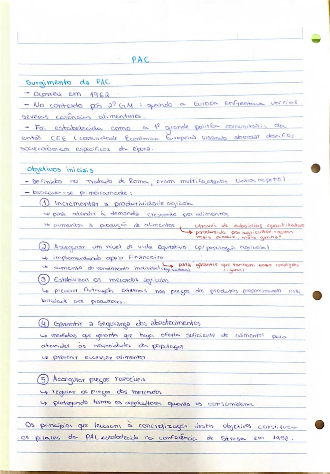 --- OCR Start ---
Política Agricola Comum (PAC)
4 estabelecida em 1962 na europa
4 foi feita com os objetivos de: definidas no tratado de Ro