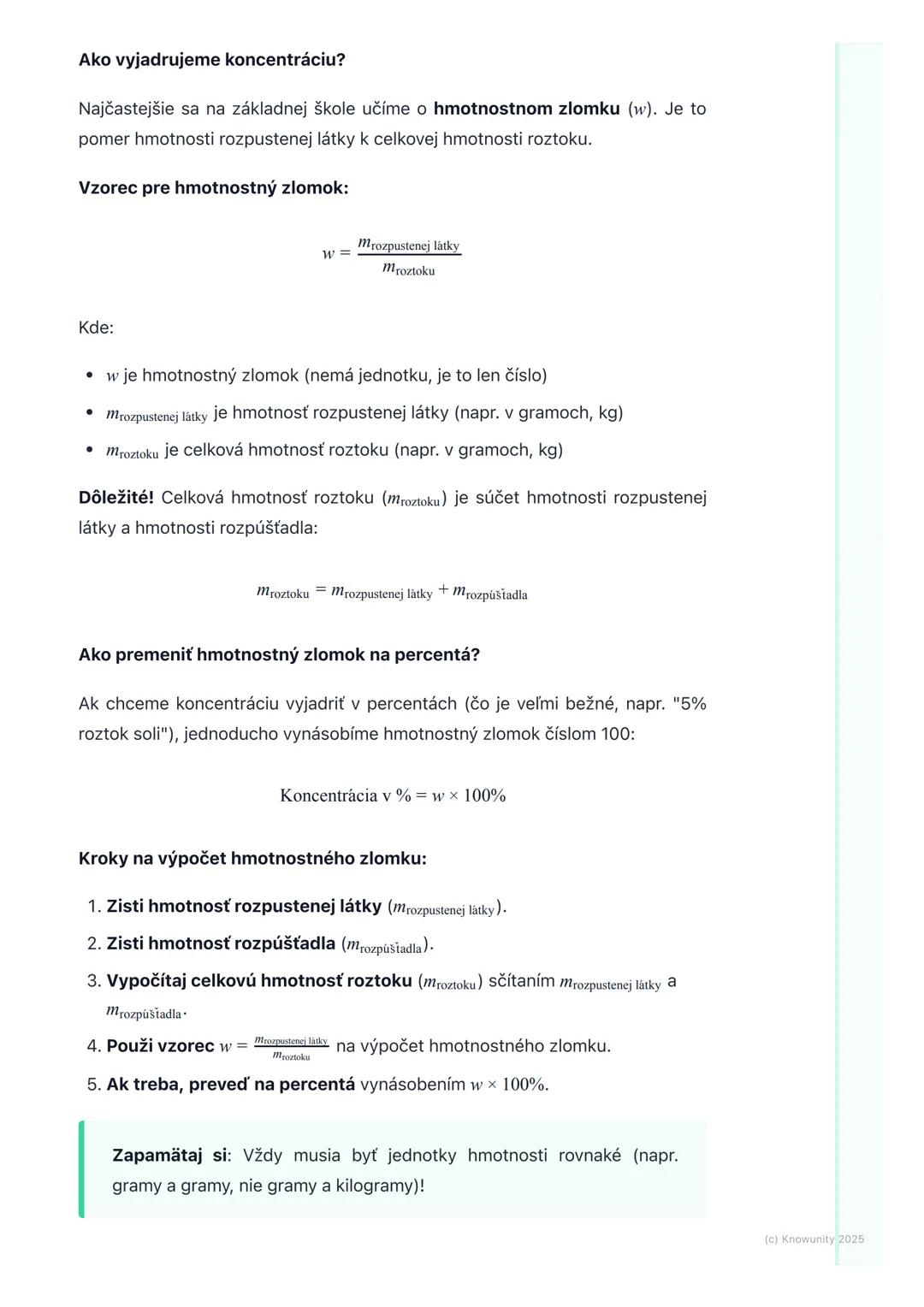# Koncentrácia roztokov
(základy)

1. Prehľad / Úvod

Dnes si zopakujeme, čo je to koncentrácia roztokov. Je to dôležitá téma, lebo
nám pomá