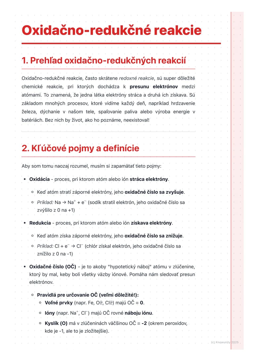 # Oxidačno-redukčné reakcie

## 1. Prehľad oxidačno-redukčných reakcií

Oxidačno-redukčné reakcie, často skrátene redoxné reakcie, sú super 
