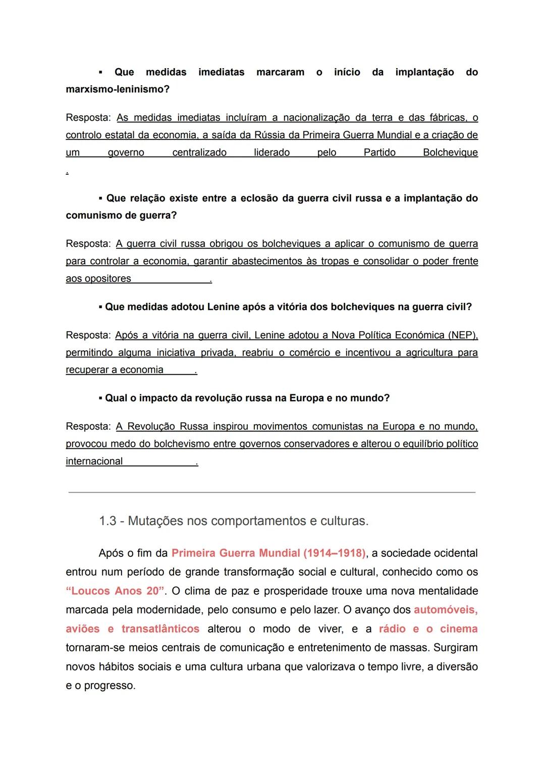 # Resumos História.

1.1 - Um novo equilíbrio global.

A Primeira Guerra Mundial distinguiu-se dos conflitos anteriores devido à
sua duração