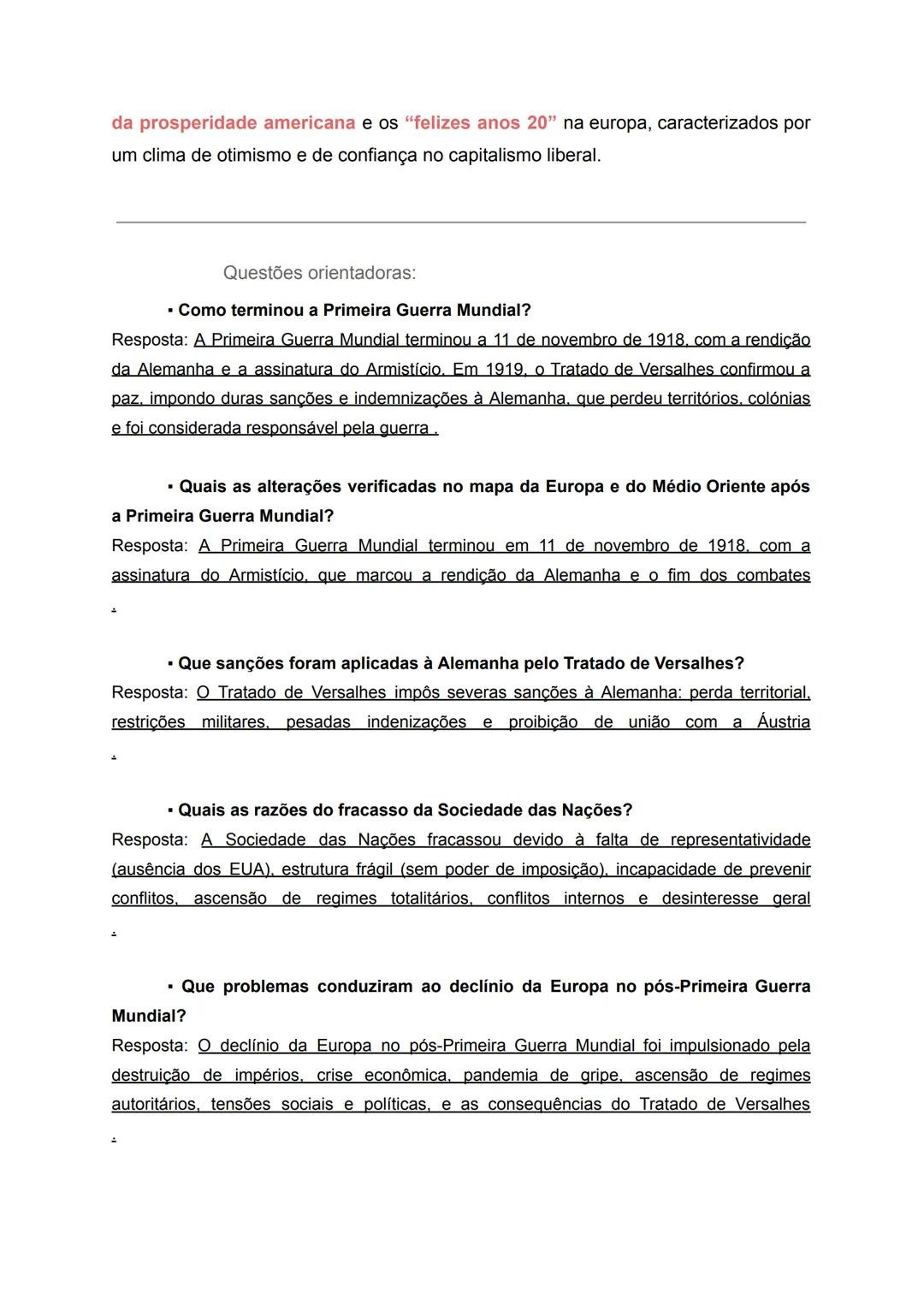 # Resumos História.

1.1 - Um novo equilíbrio global.

A Primeira Guerra Mundial distinguiu-se dos conflitos anteriores devido à
sua duração
