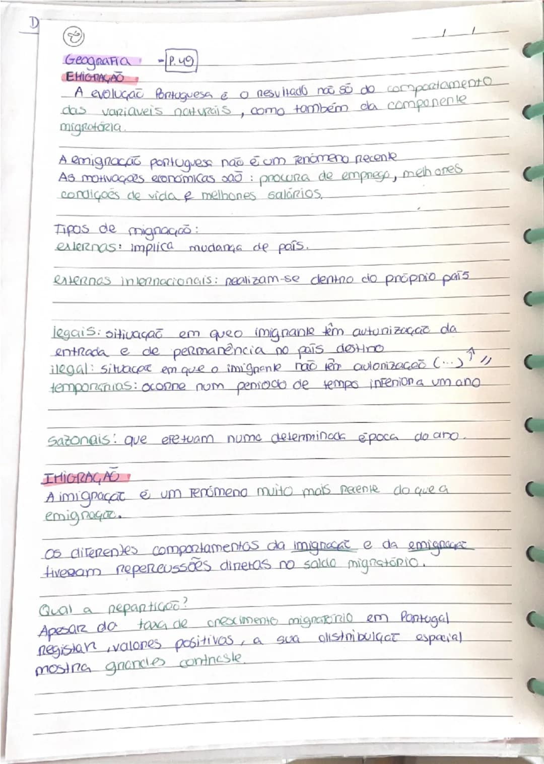 --- OCR Start ---
D
Geografia P.49
EHIGRAÇÃO
-A evoluçač Portuguesa & o nesultado não só do comportamento
das variaveis naturais, como també