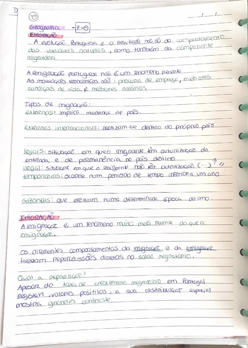 --- OCR Start ---
D
Geografia P.49
EHIGRAÇÃO
-A evoluçač Portuguesa & o nesultado não só do comportamento
das variaveis naturais, como també