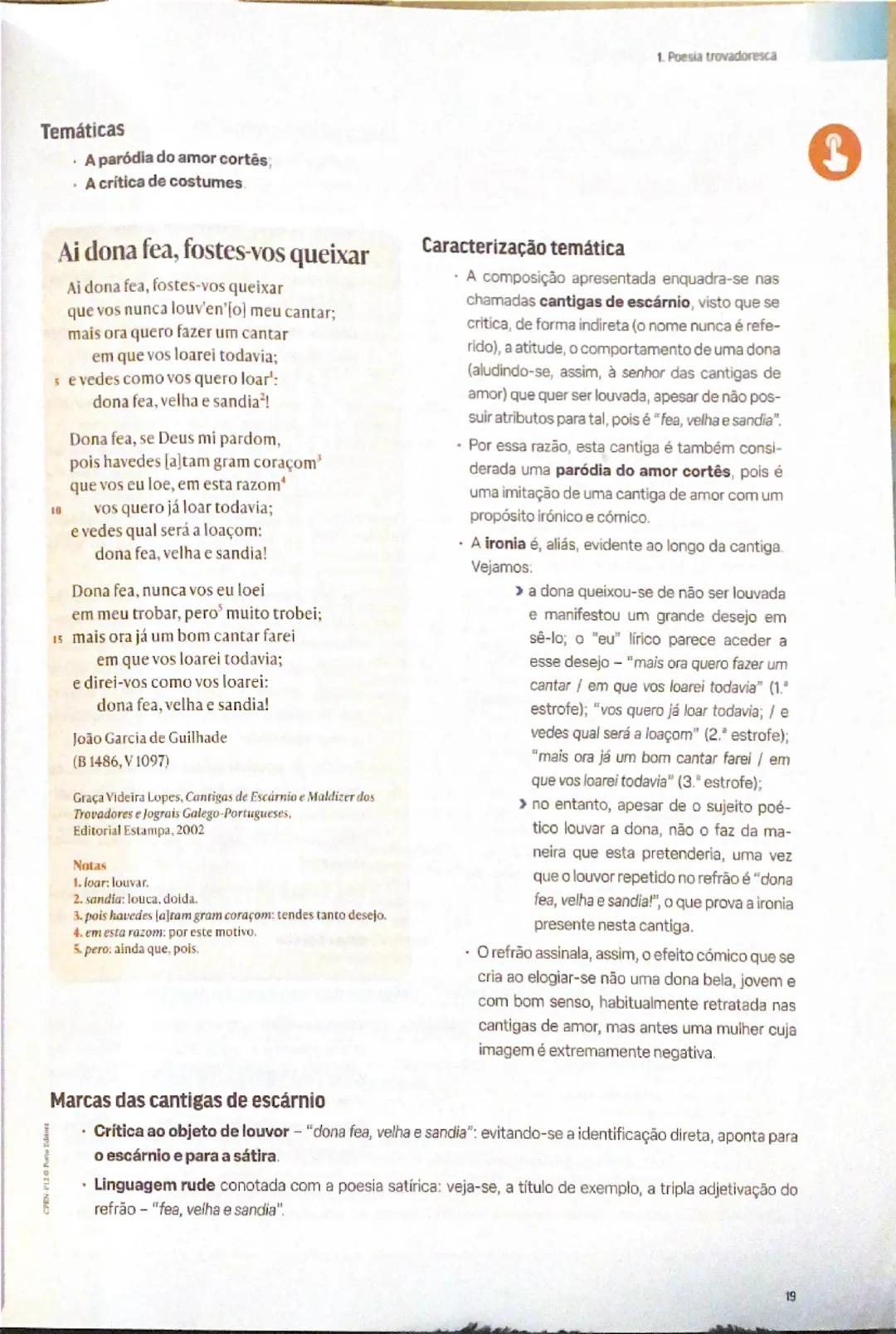 Antes do estudo da poesia trovadoresca, convém distinguir os géneros e subgéneros.

Género
Subgénero
lirico
cantigas de amigo
-cantigas de a