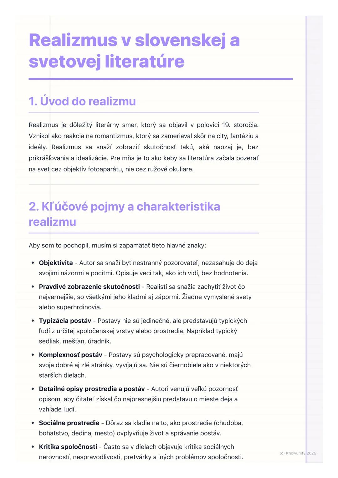 # Realizmus v slovenskej a
svetovej literatúre

1. Úvod do realizmu

Realizmus je dôležitý literárny smer, ktorý sa objavil v polovici 19. s
