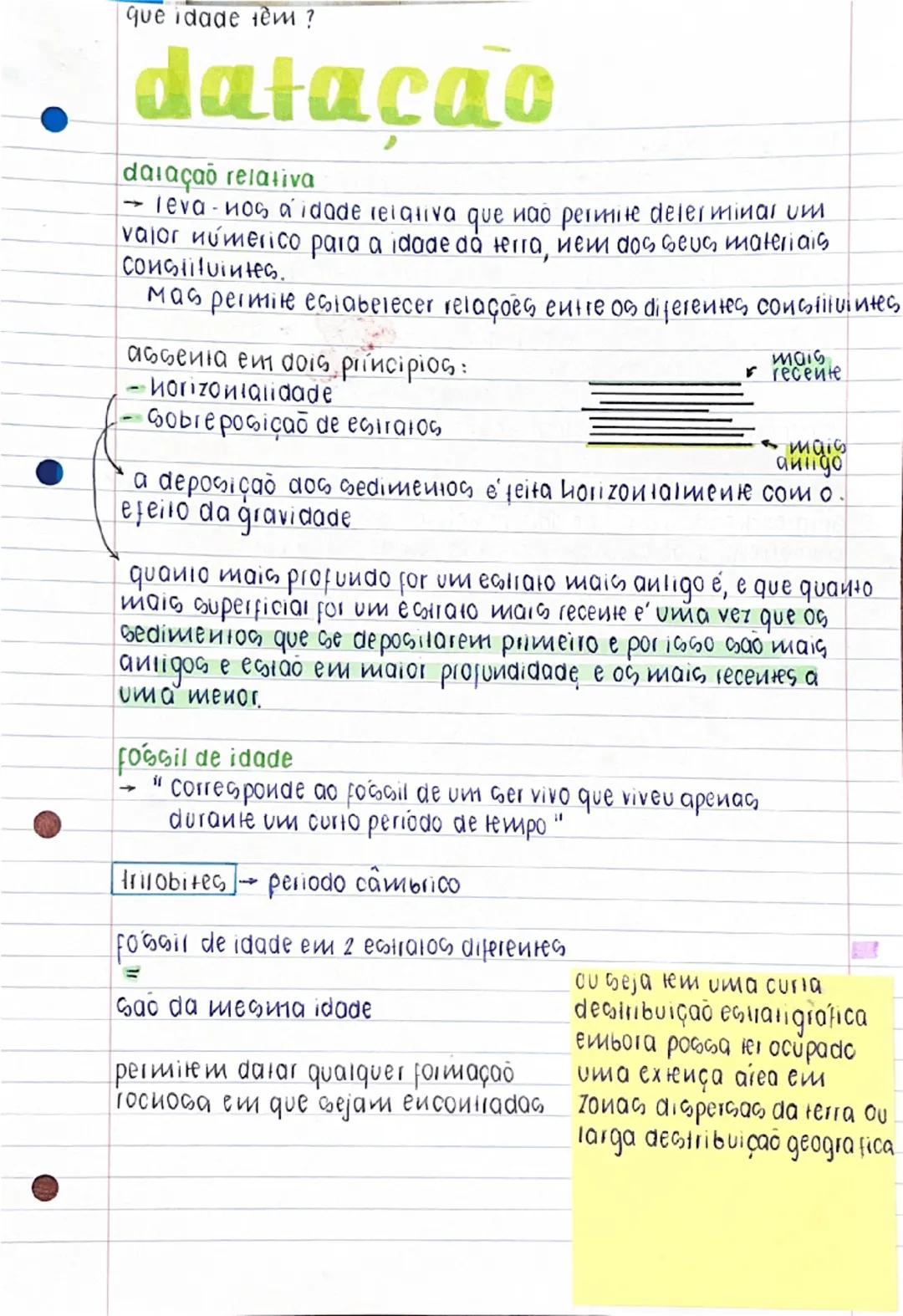 --- OCR Start ---
• Geologia 2 teste
Datação das rochas
relativa
(comparação)
absoluta
(idade M.a.)
Principios de
estratigrafia
Fosseis
de i
