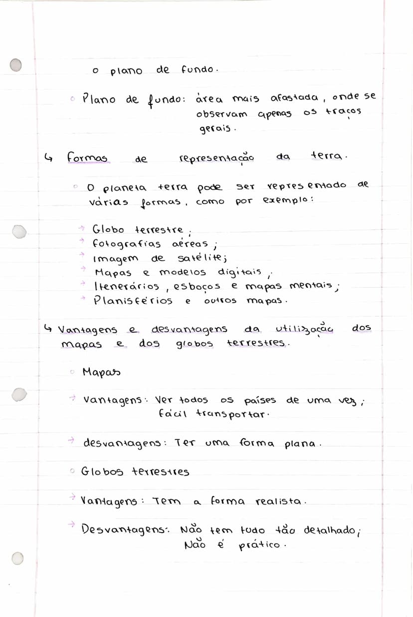# o plano de fundo.

- Plano de fundo: área mais afastada, onde se observam apenas os traços gerais.

# 4 Formas de representação da terra.
