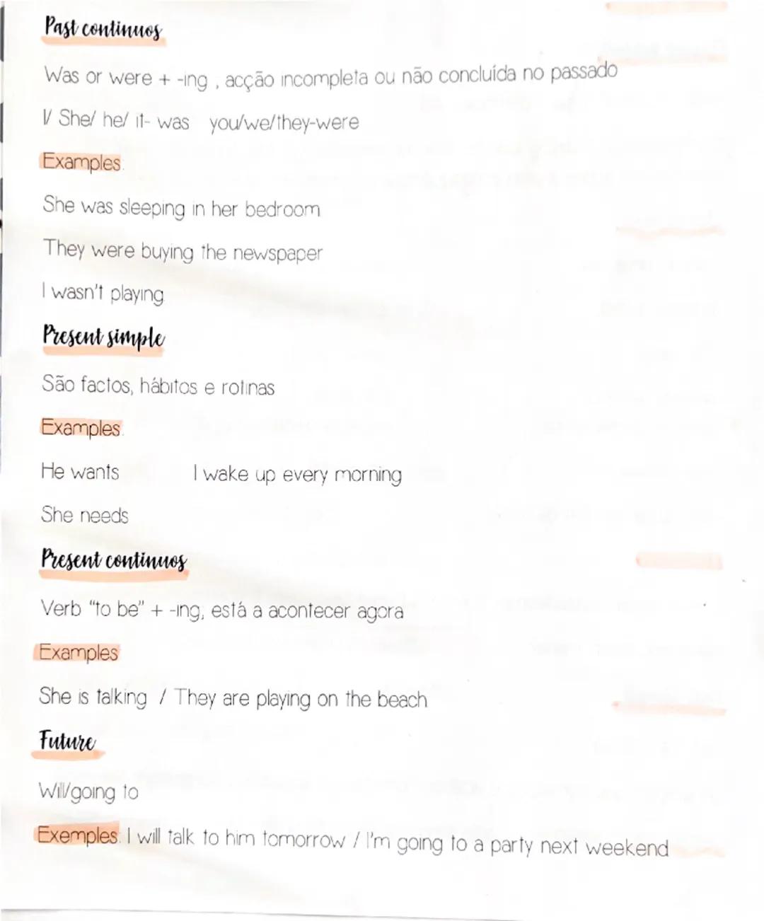 Tempos Verbais: Passado Contínuo, Presente Simples, Presente Contínuo e Futuro