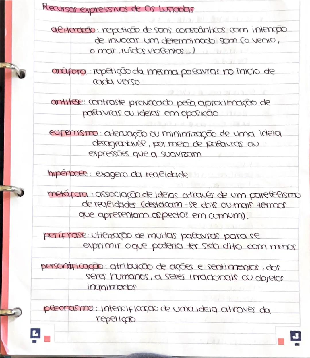 Recursos expressivos de os Lusiadas
aeiteração: repetição de sons consoânticos com intenção
de invocar um determinado som (o vento,
o mar, r