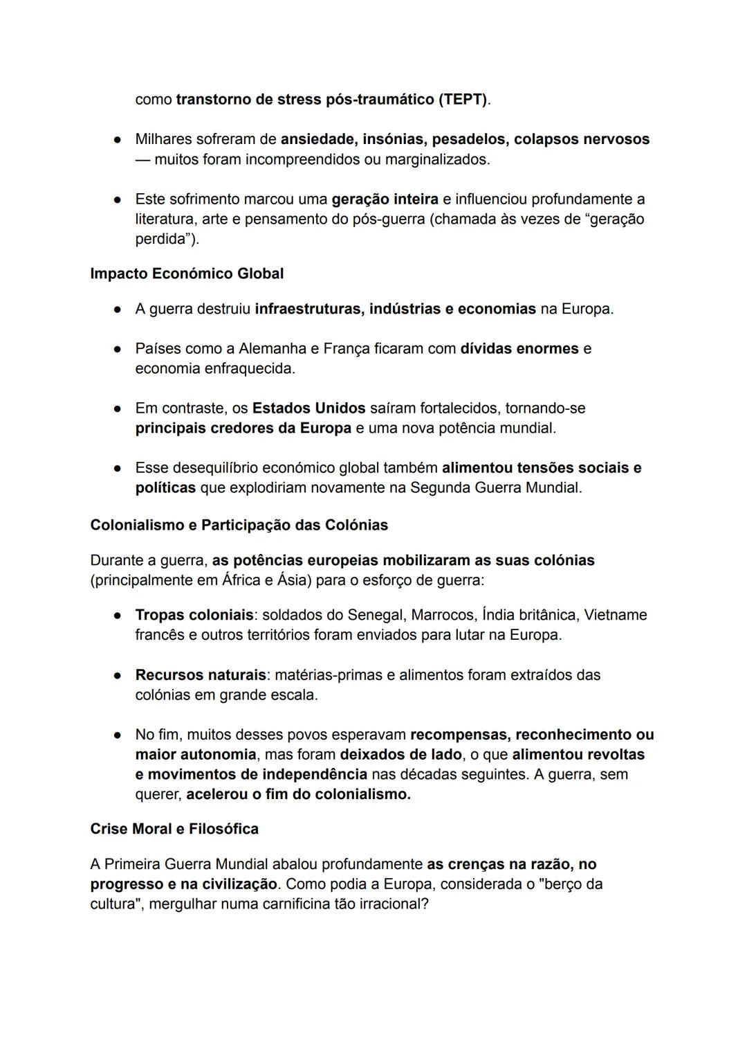 Primeira Guerra Mundial (1914-1918)
Contexto e Alianças
A Primeira Guerra Mundial foi um conflito global de grandes proporções, com início
e