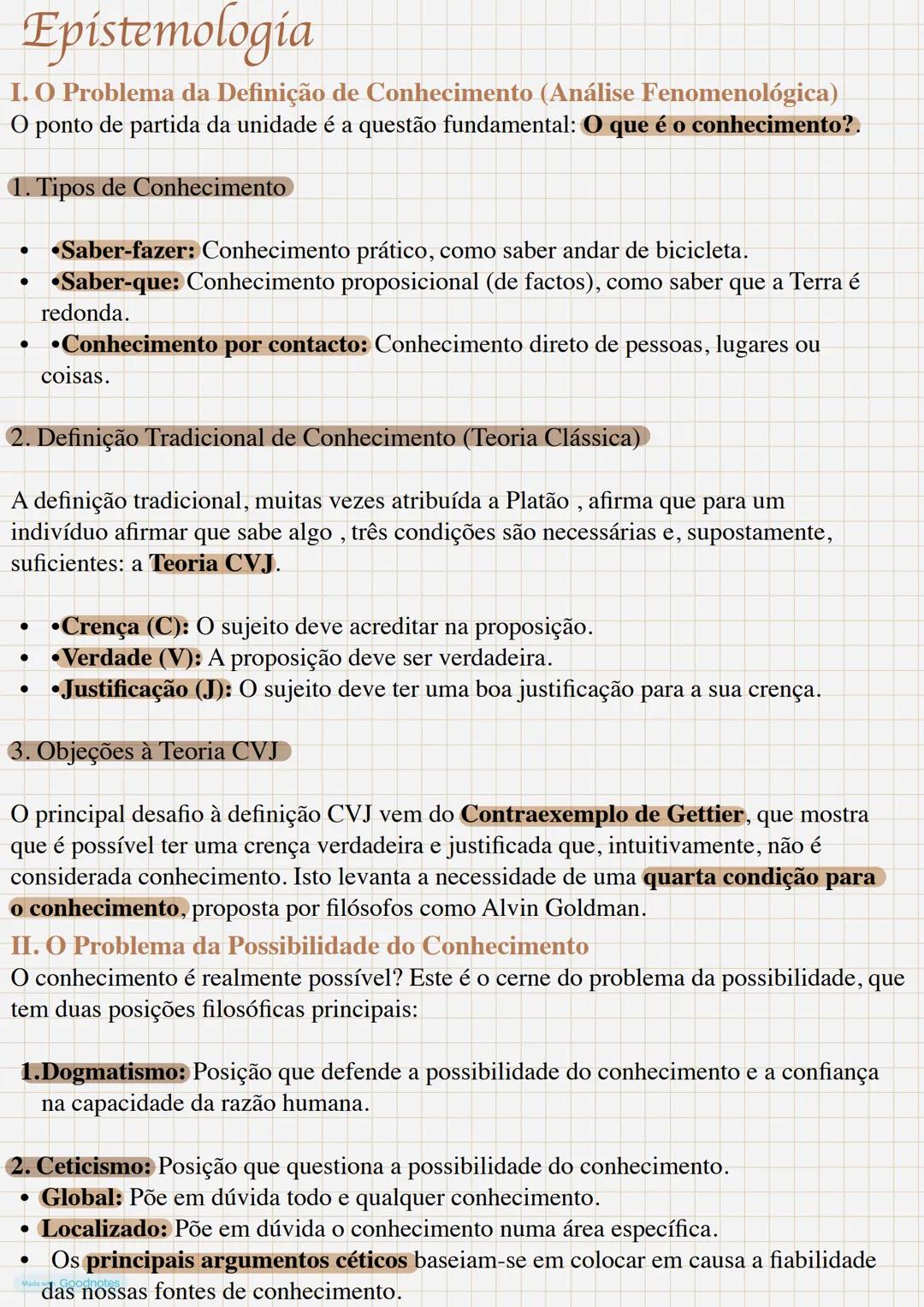 # FILOSOFIA

Made with Goodnotes # Epistemologia

I. O Problema da Definição de Conhecimento (Análise Fenomenológica)
O ponto de partida da 