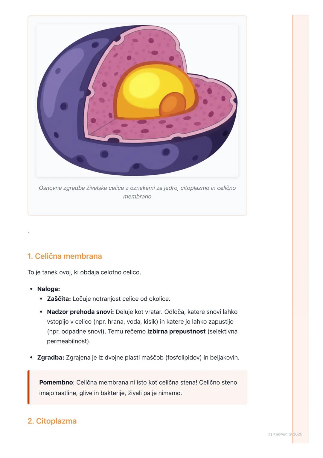 # Zgradba celice

Uvod: Celica kot osnovna enota življenja

Vsa živa bitja so zgrajena iz celic. Celica je najmanjša enota, ki lahko
samosto