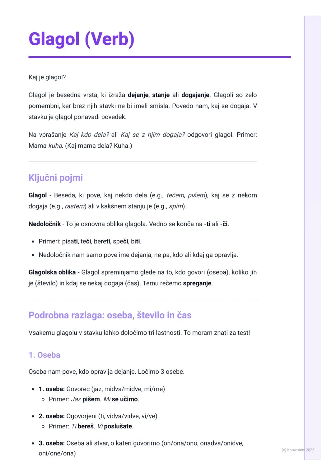 # Glagol (Verb)

Kaj je glagol?

Glagol je besedna vrsta, ki izraža dejanje, stanje ali dogajanje. Glagoli so zelo
pomembni, ker brez njih s