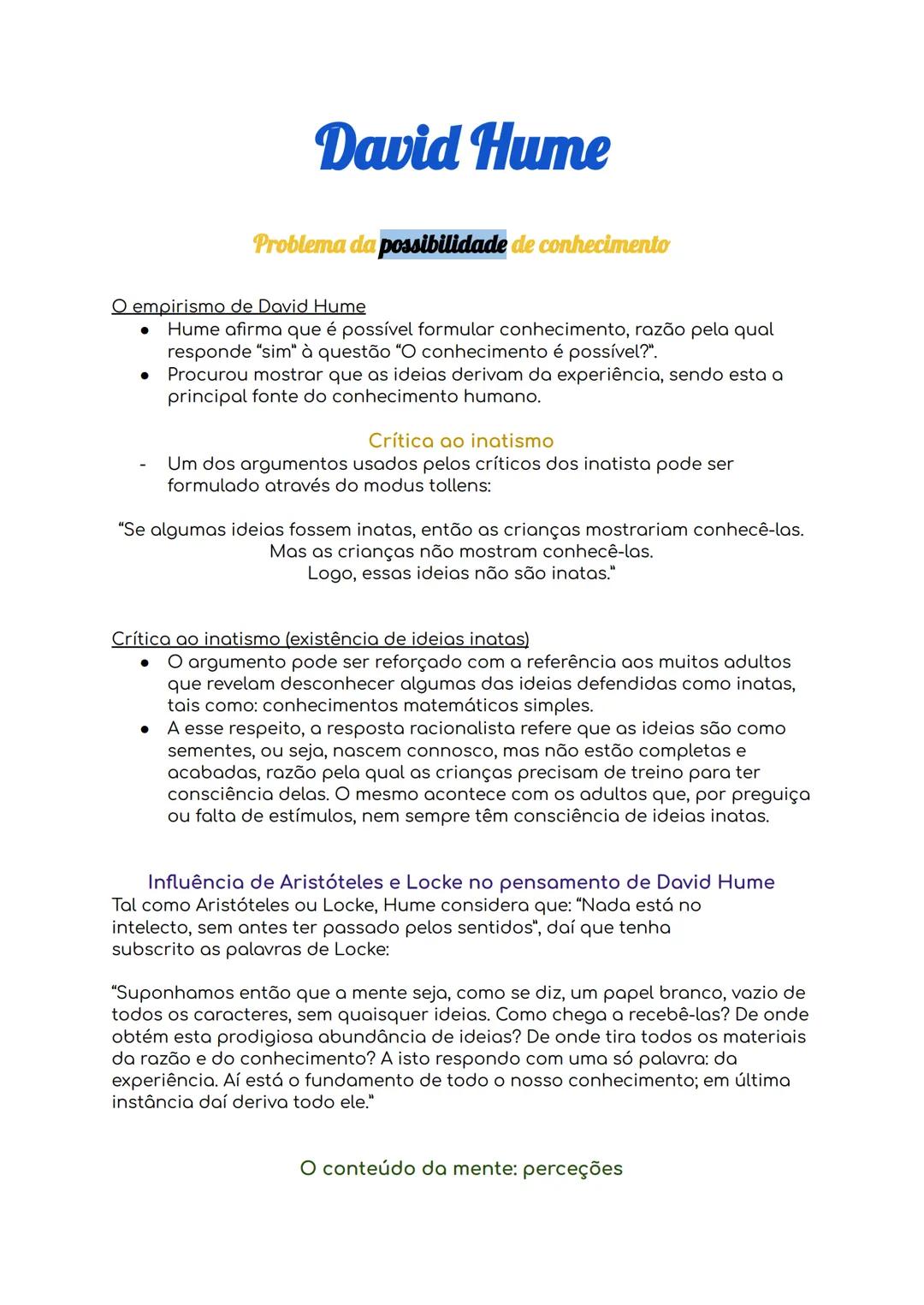 --- OCR Start ---
David Hume
Problema da possibilidade de conhecimento
O empirismo de David Hume
• Hume afirma que é possível formular conhe