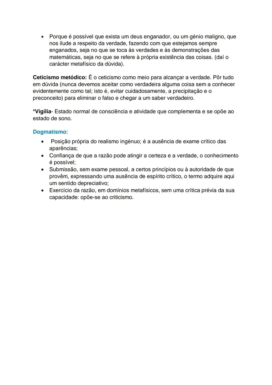 O racionalismo de René Descartes:
Filosofia- 11<sup>o</sup> ano
Dúvida metódica:
- A dúvida traduz um momento importante do método;
- Atravé