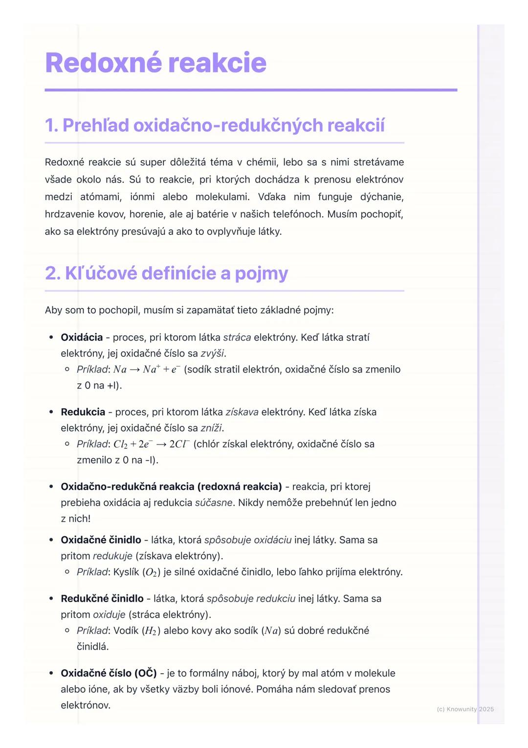 # Redoxné reakcie

1. Prehľad oxidačno-redukčných reakcií

Redoxné reakcie sú super dôležitá téma v chémii, lebo sa s nimi stretávame
všade 