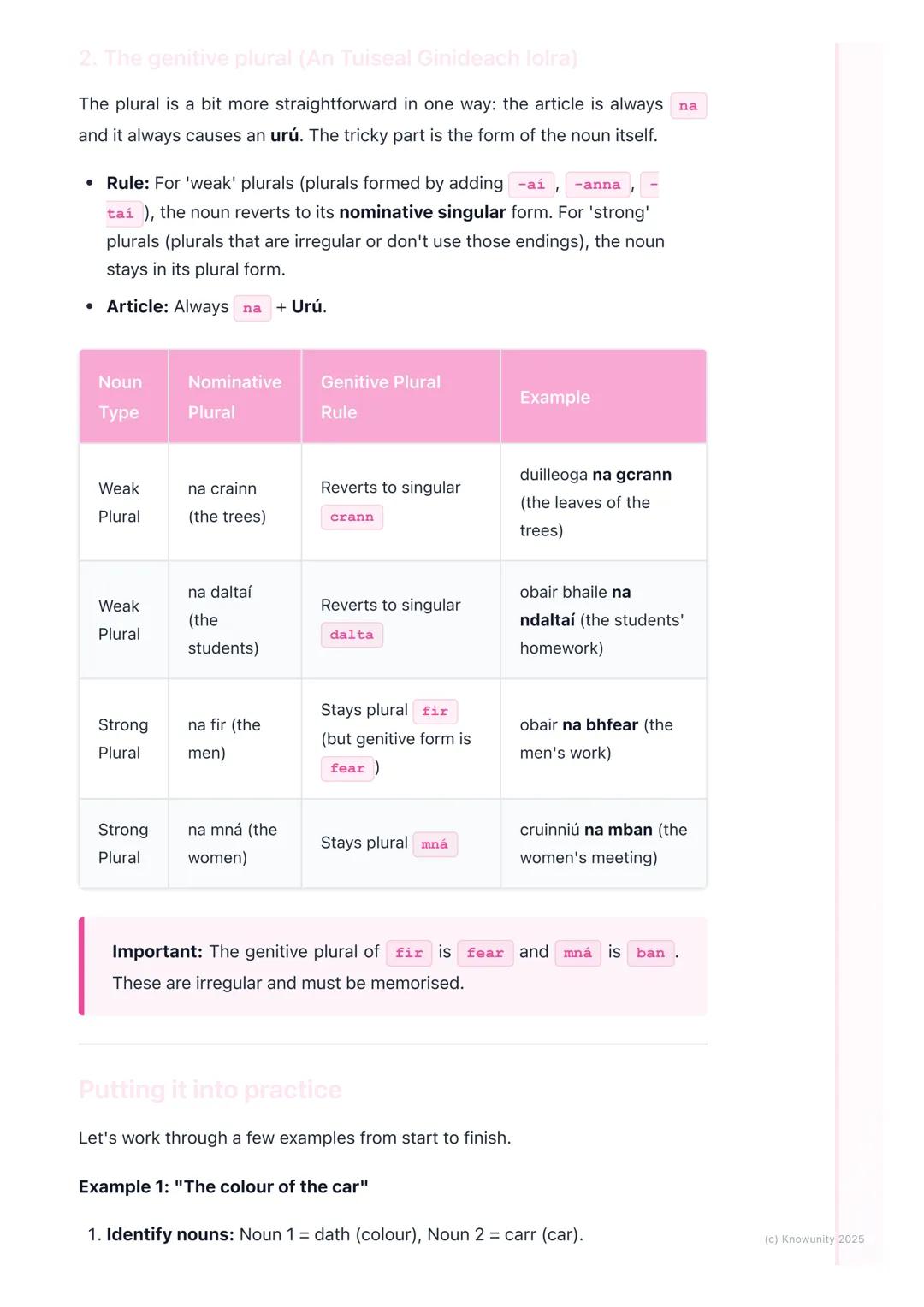# An Tuiseal Ginideach (The
Genitive Case)

An introduction to the genitive case

The Tuiseal Ginideach is basically the 'of' case in Irish.