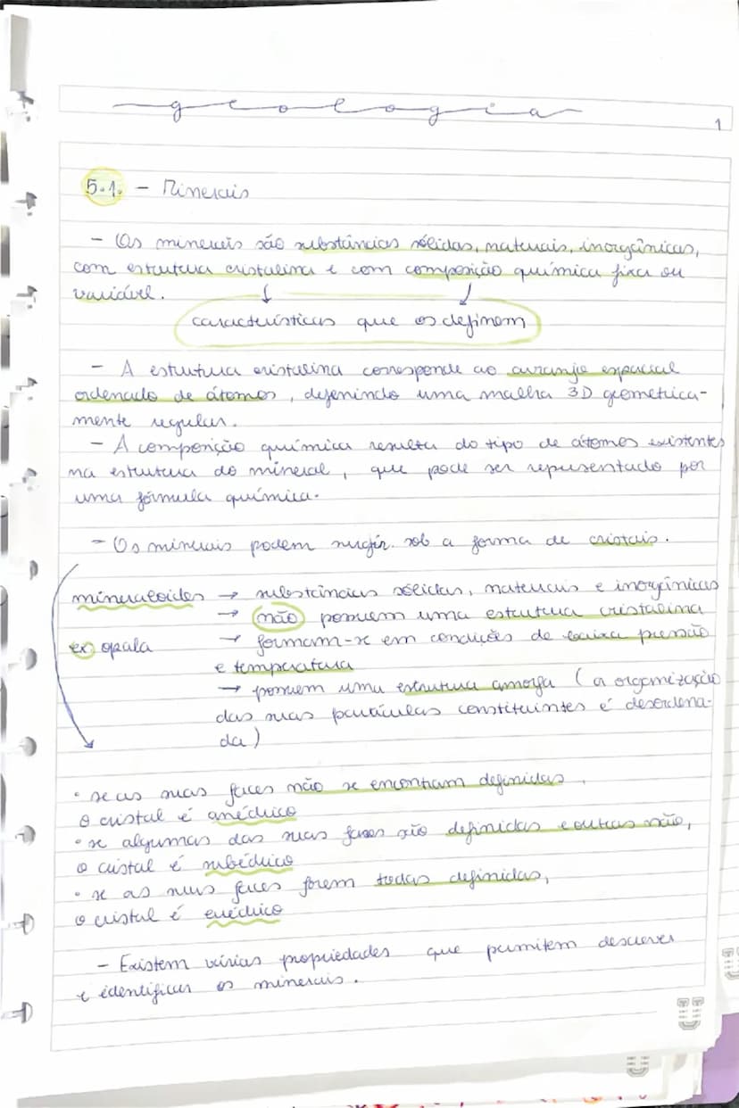 --- OCR Start ---
g
5.1. Minekais
As minevis são ribstâncias élidas, maturais, inorgânicas,
com estrutura custulina e com composição química