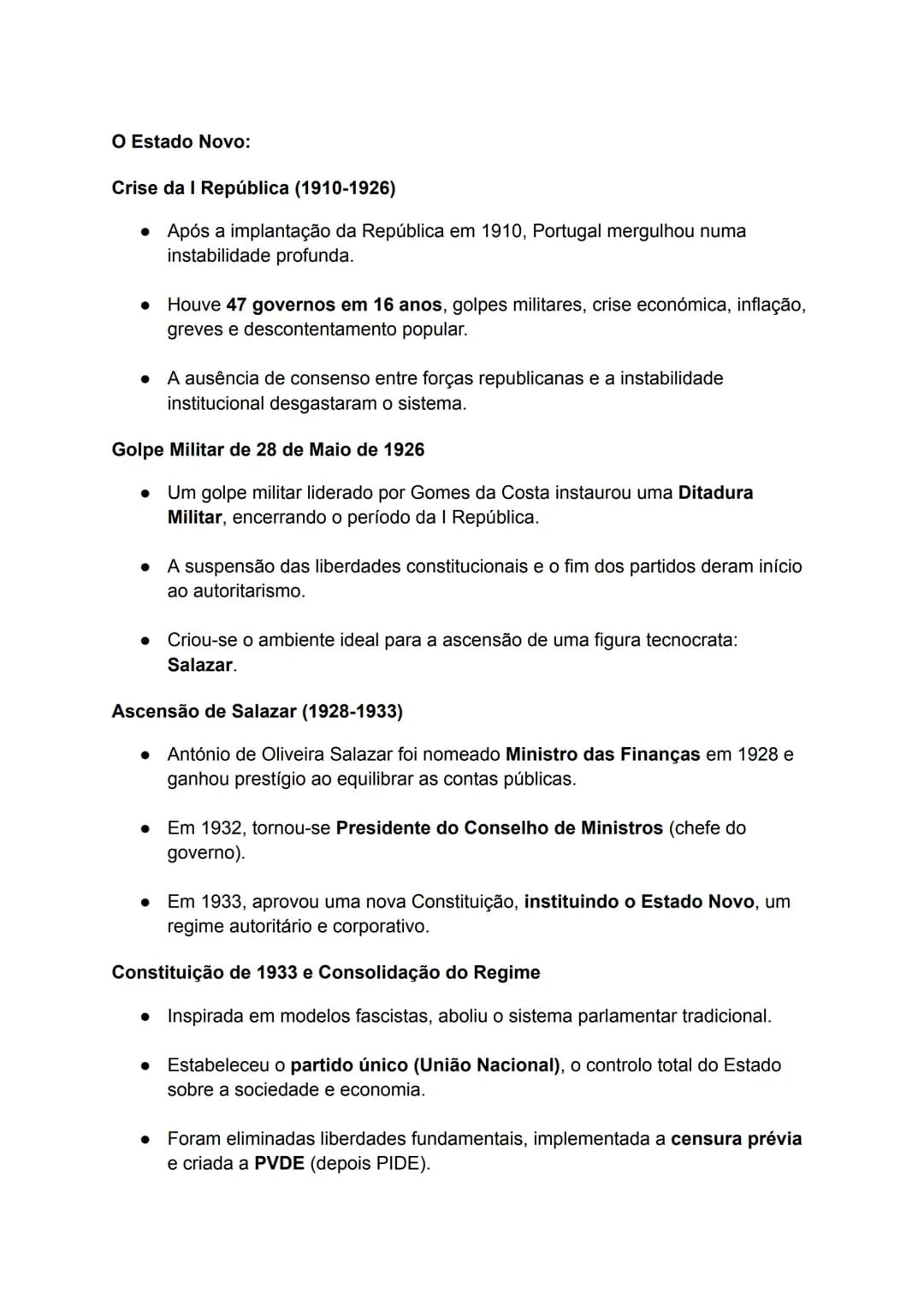 O Estado Novo:
Crise da I República (1910-1926)
• Após a implantação da República em 1910, Portugal mergulhou numa
instabilidade profunda.
•