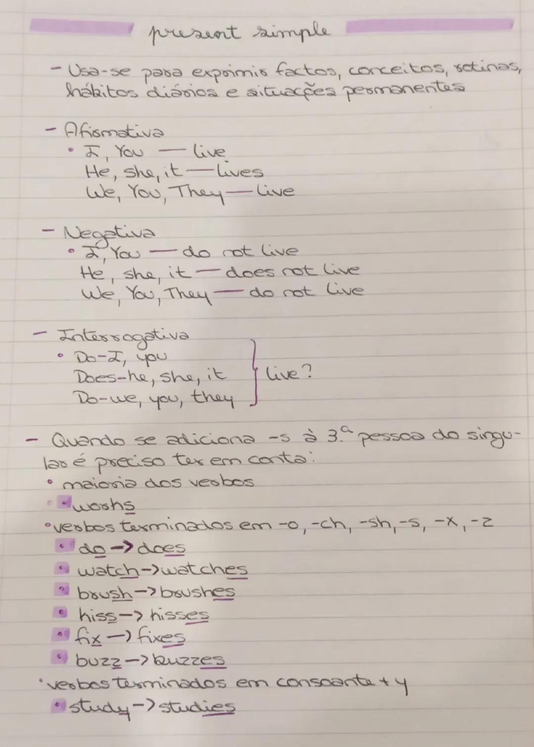 --- OCR Start ---
present simple
- Usa-se para exprimir factos, conceitos, retinas,
hábitos diários e situações permanentes.
- Afirmativa
• 