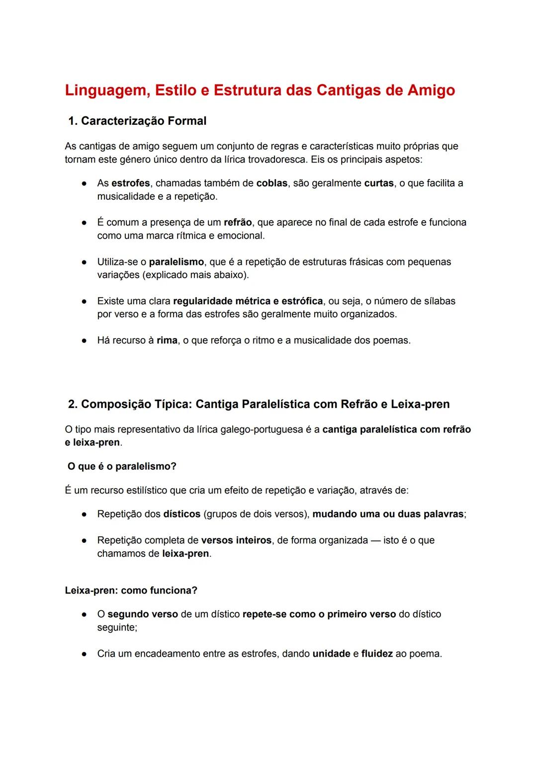 # Linguagem, Estilo e Estrutura das Cantigas de Amigo

1. Caracterização Formal

As cantigas de amigo seguem um conjunto de regras e caracte