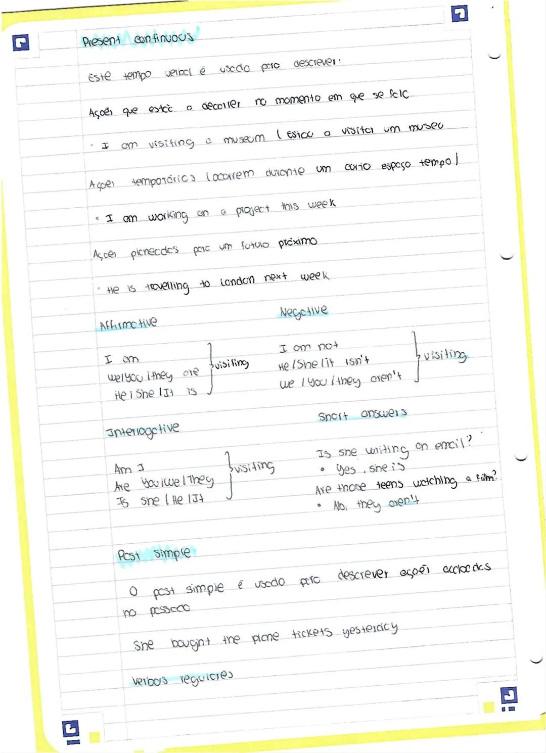 --- OCR Start ---
Present simple
Este tempo é usado para exprimir
factos e verdades universais.
I speak German (eu falo Alemão)
rotinas e há