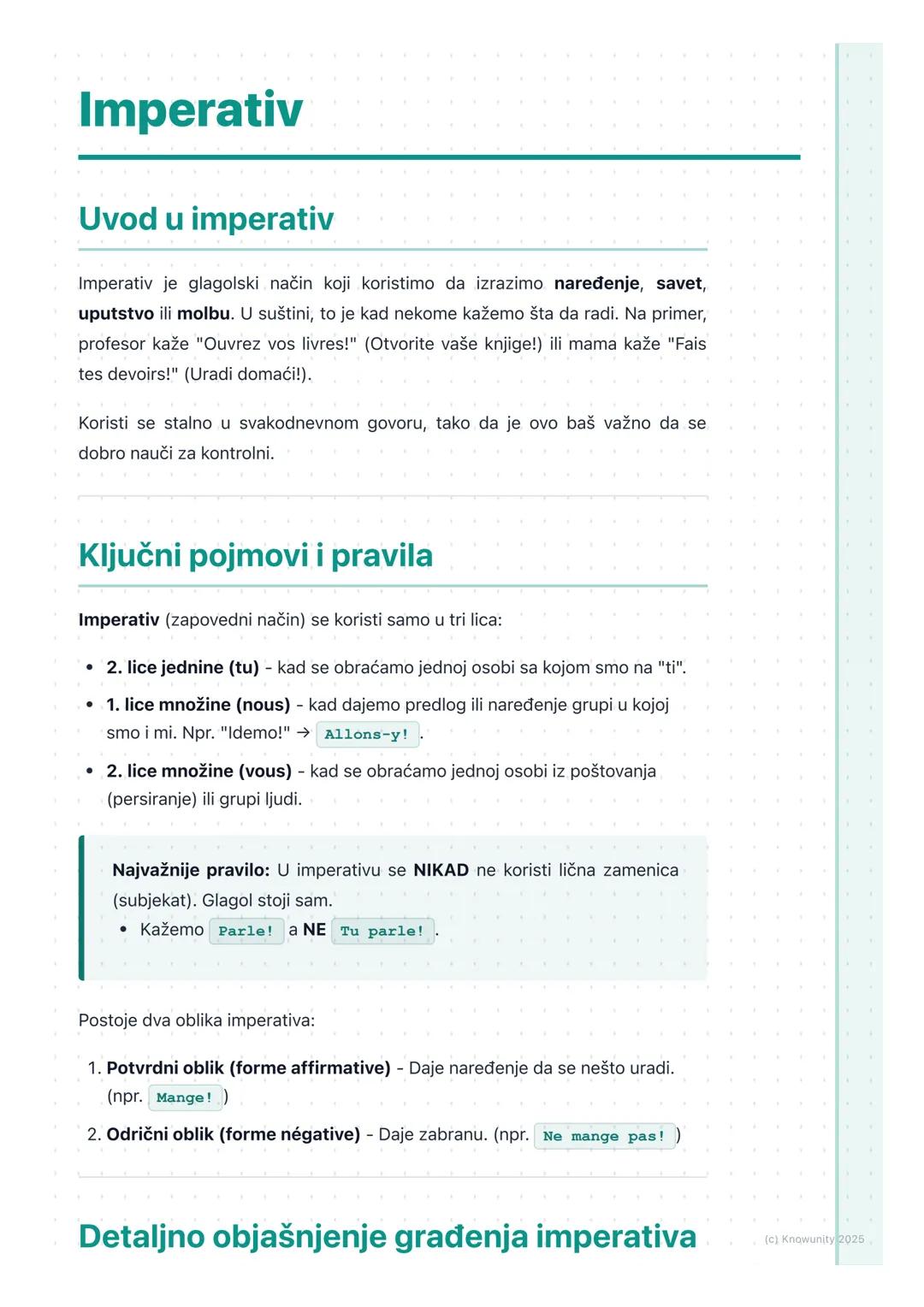 # Imperativ

## Uvod u imperativ

Imperativ je glagolski način koji koristimo da izrazimo naređenje, savet,
uputstvo ili molbu. U suštini, t