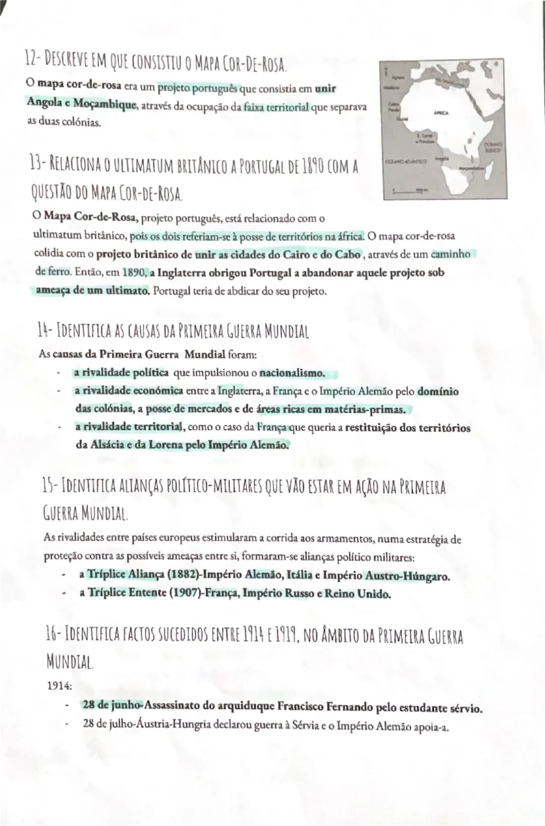 # Resumos de
# HISTÓRIA
1-EXPLICAR AS RAZÕES PELAS QUAIS A EUROPA DOMINAVA OS POVOS COLONIZADOS.
Nos finais do século XIX, a Europa exercia 
