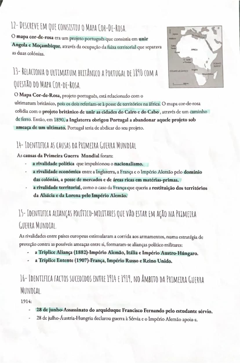 # Resumos de
# HISTÓRIA
1-EXPLICAR AS RAZÕES PELAS QUAIS A EUROPA DOMINAVA OS POVOS COLONIZADOS.
Nos finais do século XIX, a Europa exercia 