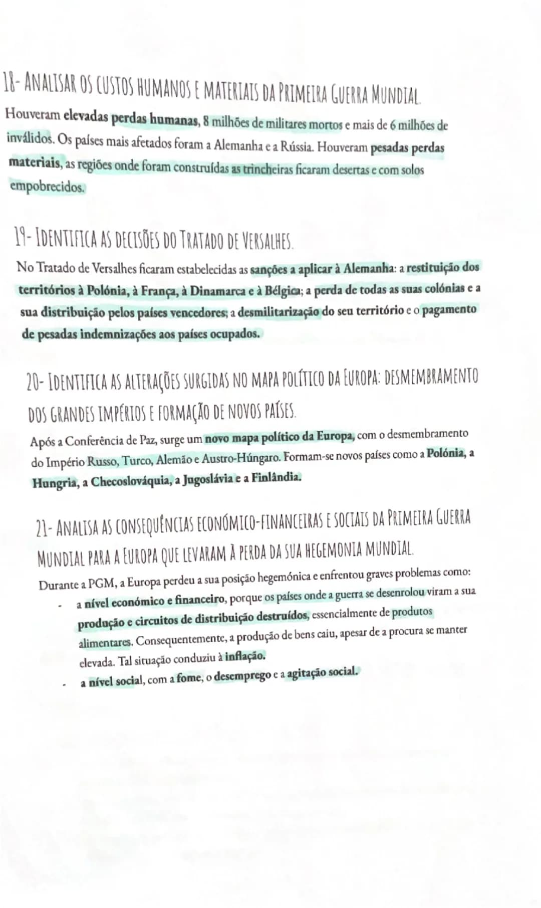 # Resumos de
# HISTÓRIA
1-EXPLICAR AS RAZÕES PELAS QUAIS A EUROPA DOMINAVA OS POVOS COLONIZADOS.
Nos finais do século XIX, a Europa exercia 
