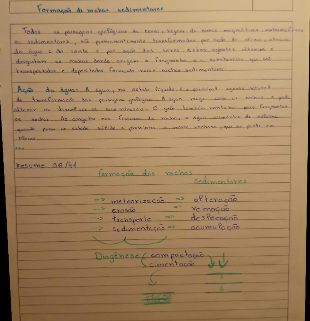 A formação das rochas sedimentares ocorre ha superficie da terra.
A água, o vento e os seres vivos, alteram e remnuem constantemente
materia