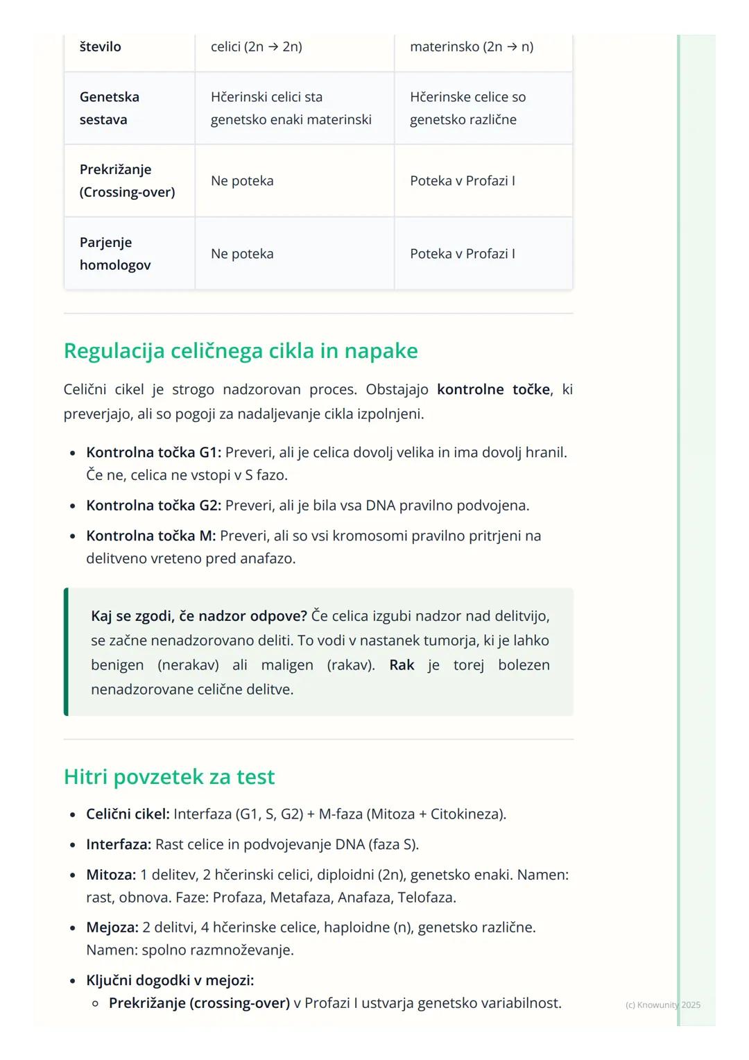 # Celični cikel in delitev celic

## Pregled celičnega cikla

Celični cikel je urejeno zaporedje dogodkov v življenju celice, ki vodi v njen