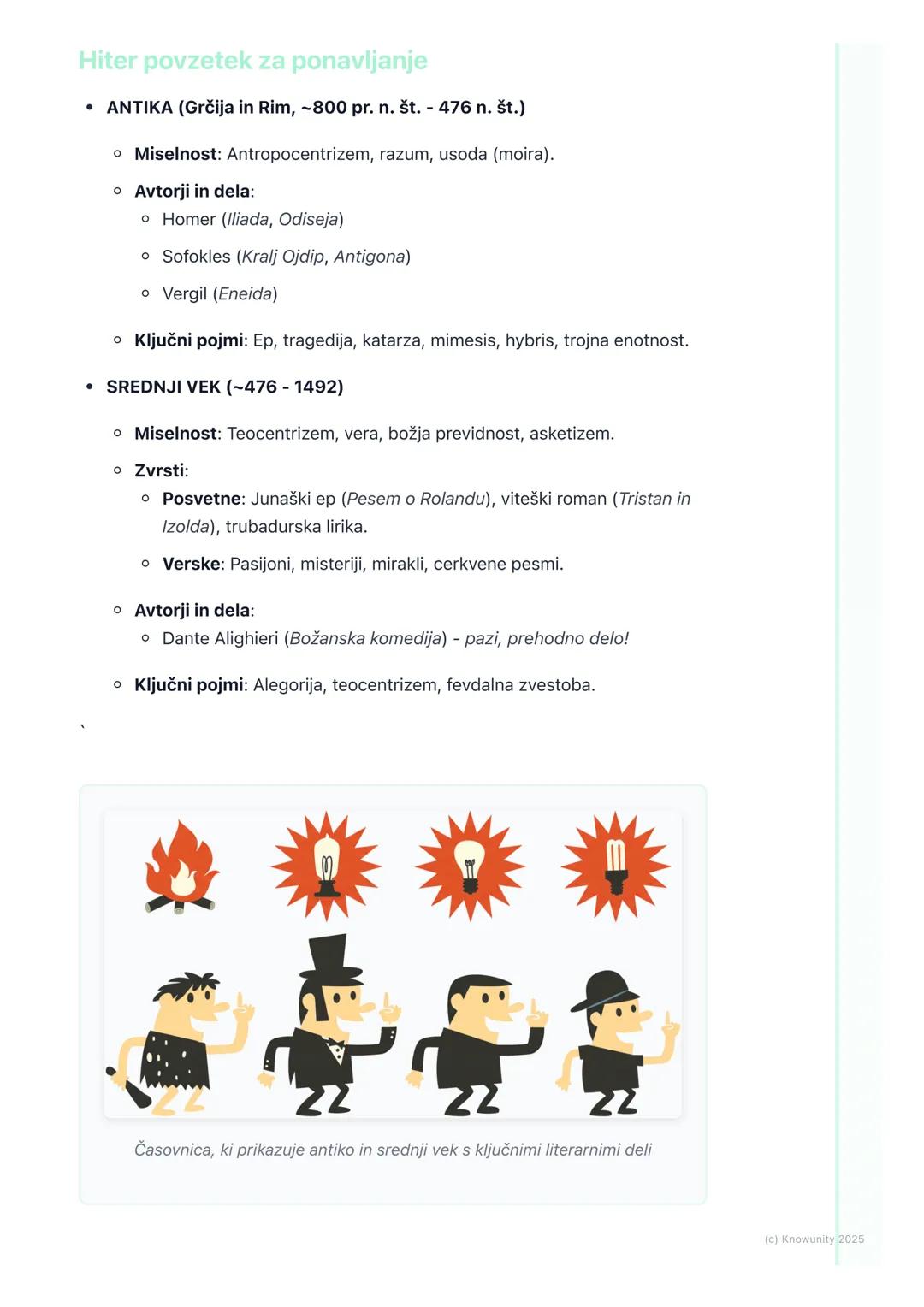 # Antika in srednji vek

Pregled obdobja

Antika in srednji vek sta temeljni obdobji za razumevanje razvoja evropske
književnosti in miselno