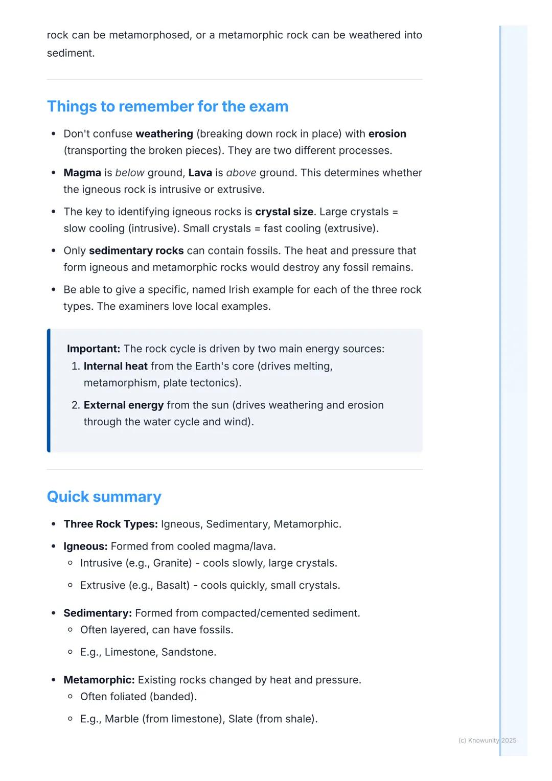 # Rocks and the Rock Cycle

An introduction to rocks

The Earth's crust is made up of different types of rocks. Rocks are naturally
occurrin