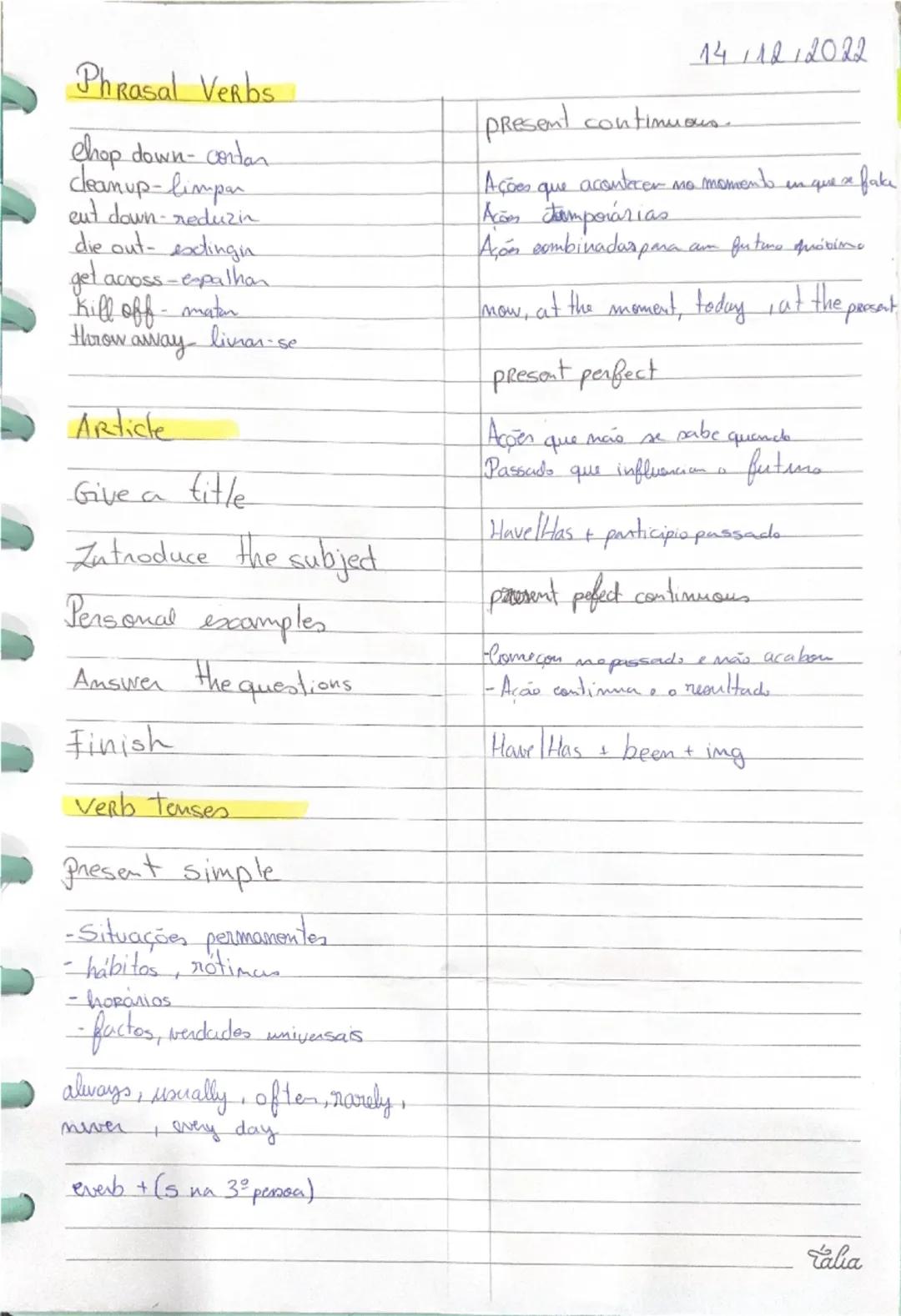 # inglês

Simple present

siluacões permanentes.
"I live in Marco"

Hábitos, rotims
"We go to abed during the week"

Horários
"The bus leave