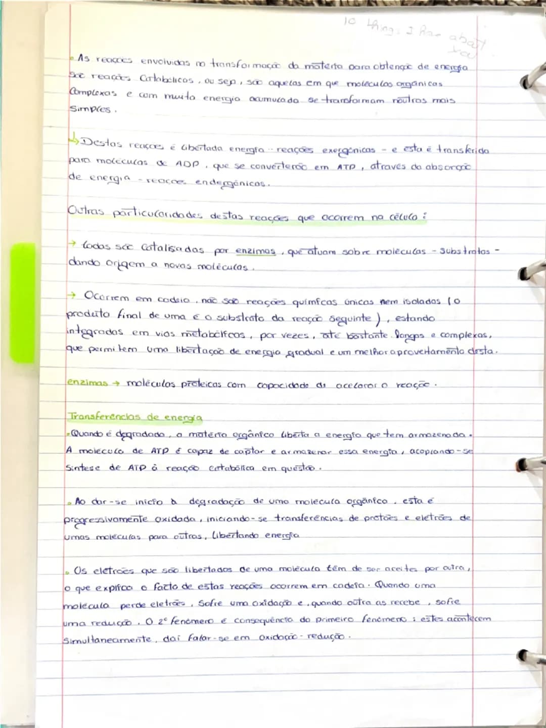 # Biologia

- A materia possui energia acumulado nas ligações quimicas estabelecidas
entre os seus átomos. Se estas ligações forem quebradas