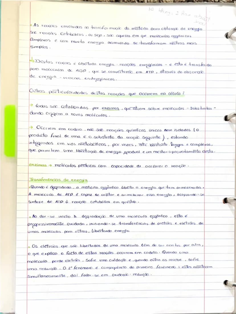 # Biologia

- A materia possui energia acumulado nas ligações quimicas estabelecidas
entre os seus átomos. Se estas ligações forem quebradas