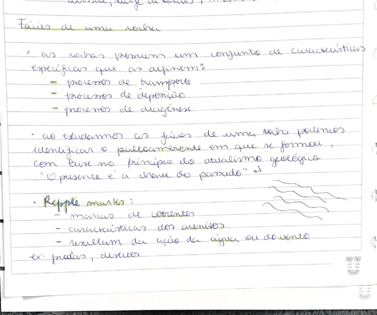 # Fâcies de uma rocha

- as rochas possuem um conjunto de características específicas que as definem:
  - processos de transporte
  - proces