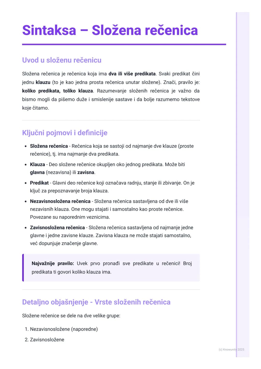 # Sintaksa - Složena rečenica

Uvod u složenu rečenicu

Složena rečenica je rečenica koja ima dva ili više predikata. Svaki predikat čini
je
