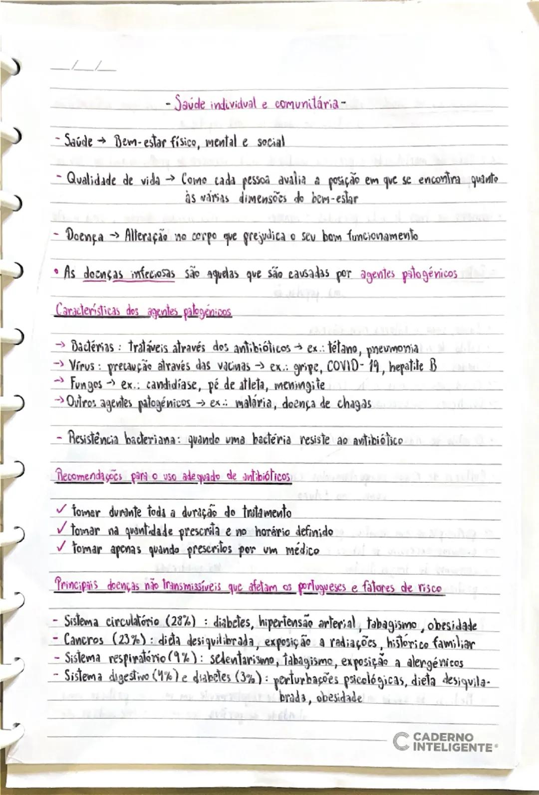 - Saúde individual e comunitária-

-Saúde Bem-estar físico, mental e social

-Qualidade de vida Como cada pessoa avalia a posição em que se 