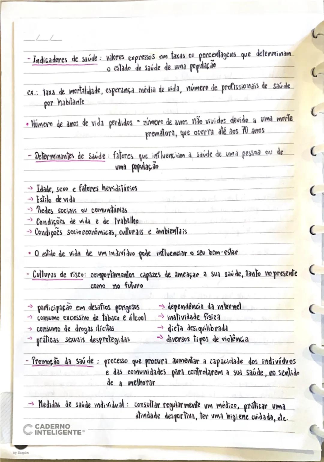 - Saúde individual e comunitária-

-Saúde Bem-estar físico, mental e social

-Qualidade de vida Como cada pessoa avalia a posição em que se 