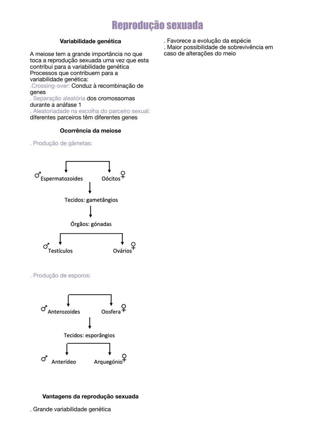 # Reprodução sexuada

A reprodução sexuada envolve a criação de
gâmetas, através da meiose (também pode
produzir esporos), e a junção dos me