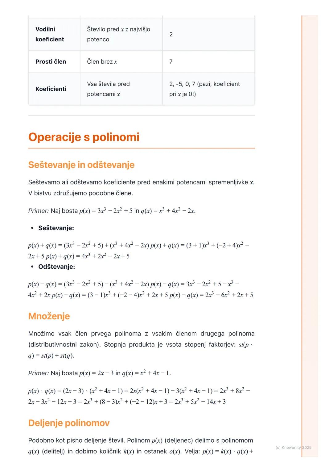 # Polinomi in njihove lastnosti

Uvod v polinome

Polinomi so ene od osnovnih funkcij v matematiki. So v bistvu posplošitev
linearnih in kva