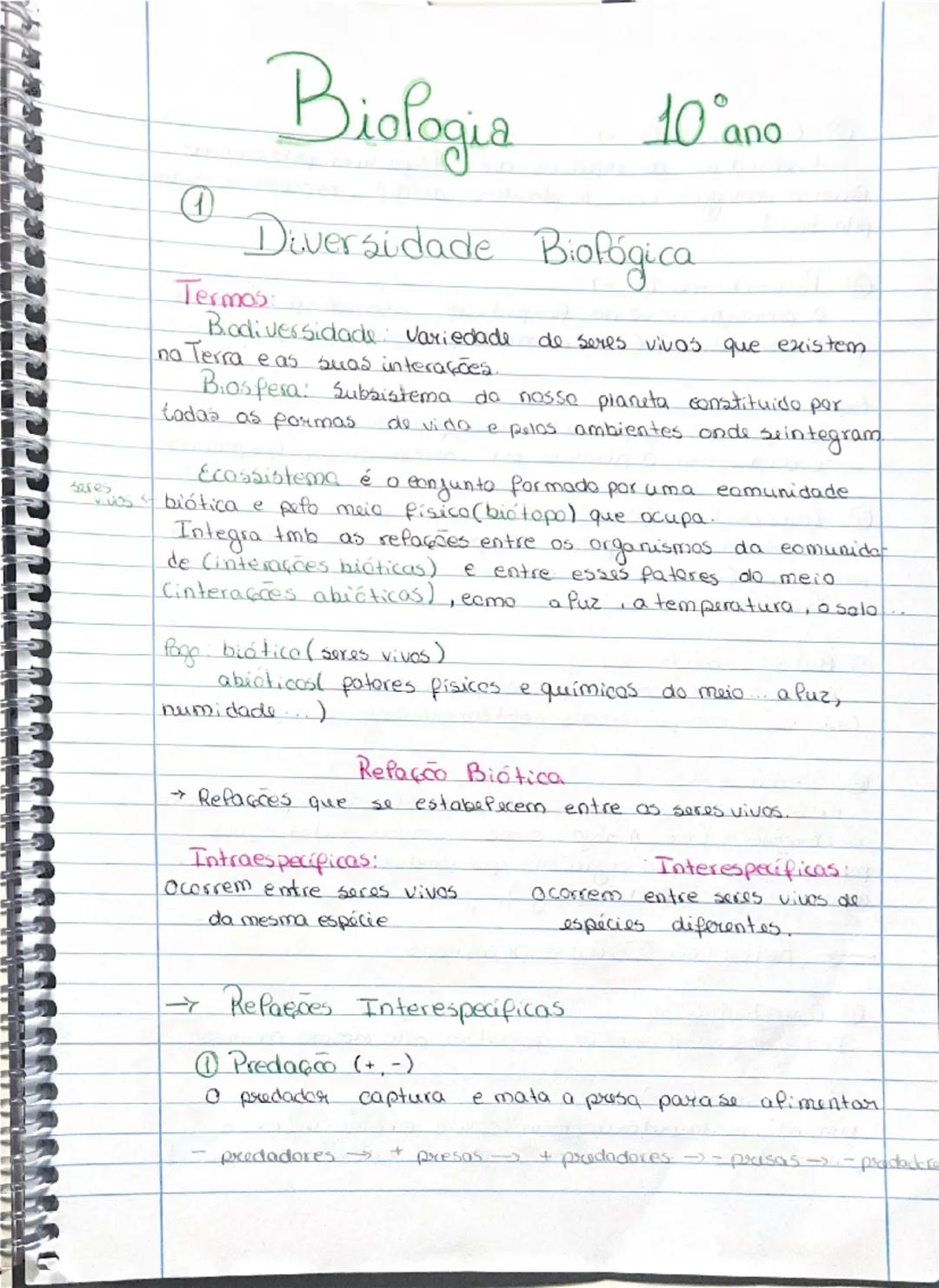 # Biologia

0

10 ano

① Diversidade Biofógica

Termos:

Biodiversidade: Variedade de seres vivos que existem
na Terra e as suas interações.