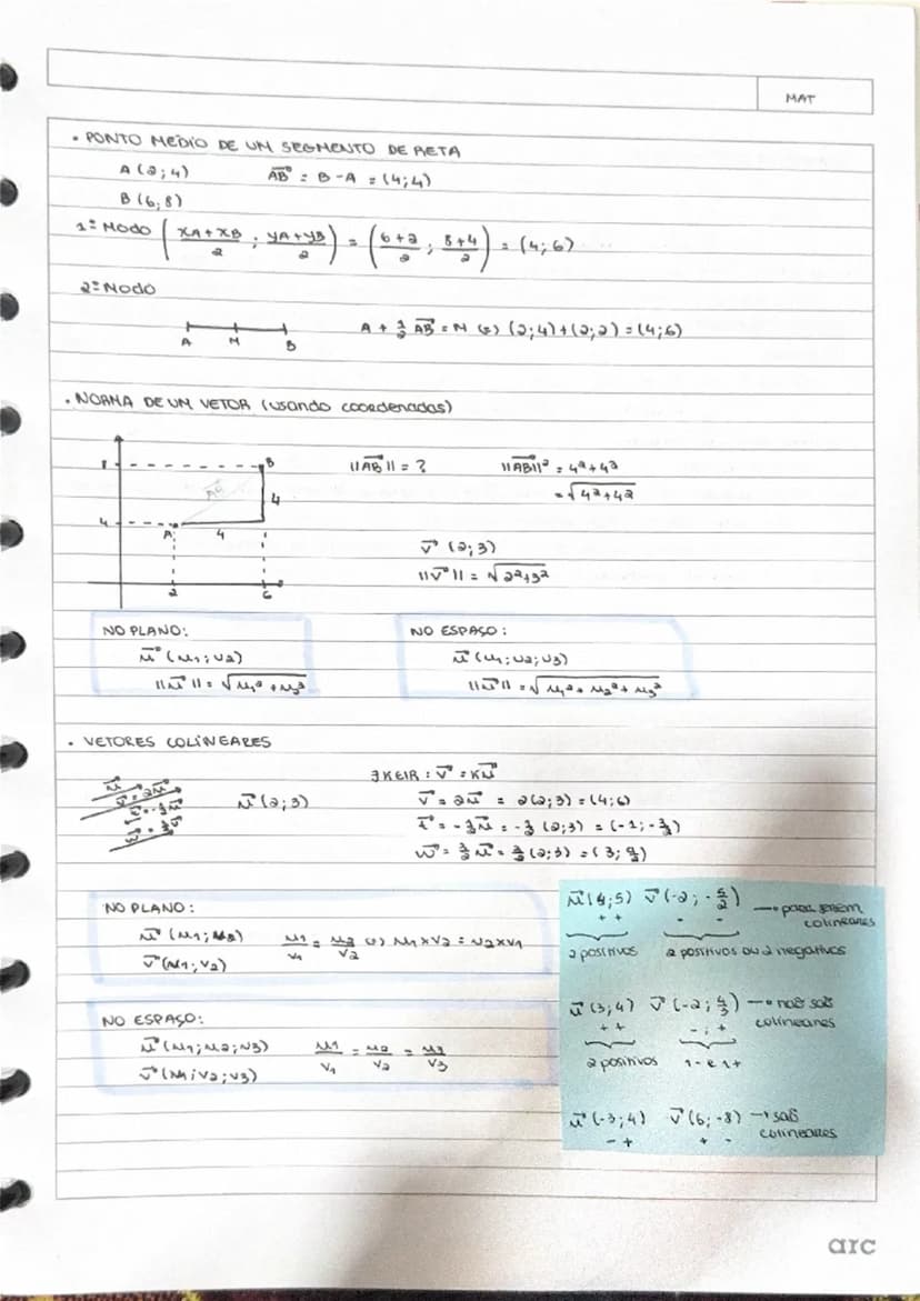 --- OCR Start ---
MAT
PONTO MEDIO
($\frac{XA+XB}{2};\frac{YA+VB}{2}$)
A
(x,y~n)
M
(x3;48)
• Equaças Reduzida da circunferência
($x-3)^{2}+(y